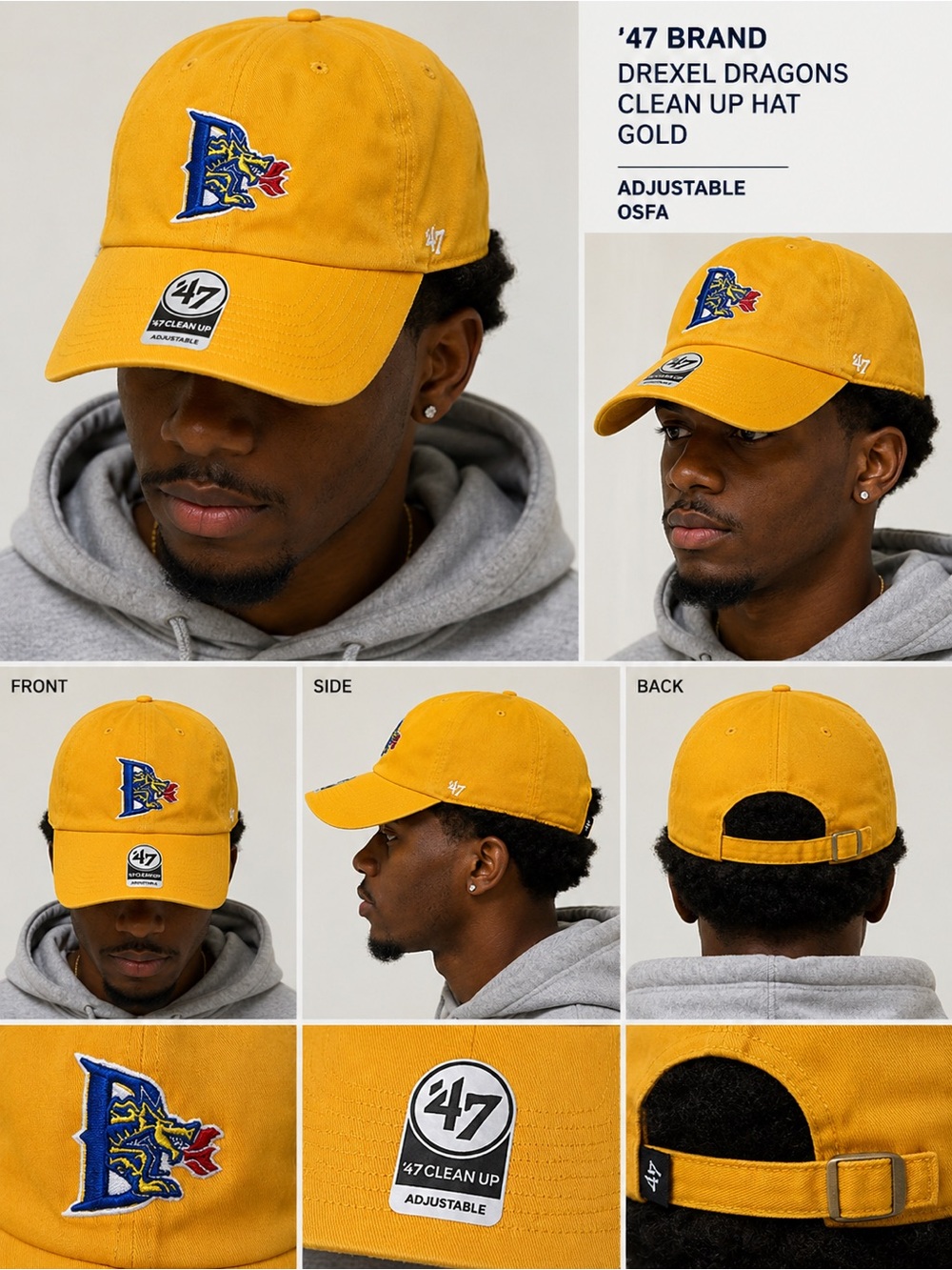 '47 Brand Drexel Dragons Clean Up Adjustable Hat Gold NCAA OSFA NWOT